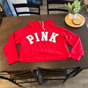 VS PINK Brand Red Hoodie with White Lettering